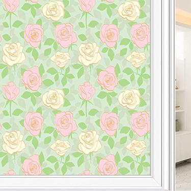 Imagem de Película de janela de privacidade de flores, textura de estilo floral, filme de vidro para sala de estar e escritório em casa, L90 x C 190 cm