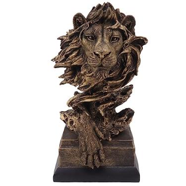 Imagem de Leão Cabeça Escultura Resina Vivid Realista Artístico Decorativo Estátua Leão para Sala Estudo Corredor