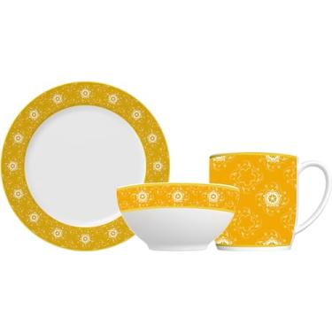 Imagem de Jogo de Jantar em porcelana, Modelo Capri, Urban, Mágala Amarelo, 12 peças, Germer, Branco com detalhes em amarelo