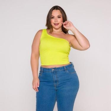 Imagem de Blusa Cropped Um Ombro Só - Croppeds Store, G, Verde, Flúor