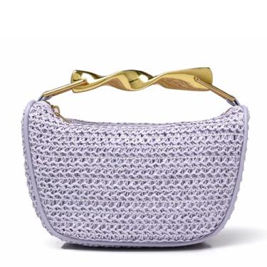 Imagem de CTTOVIS Bolsa feminina clutch de palha mini designer para noite bolsa tiracolo de tecido de verão bolsa de ombro moderna, Roxa