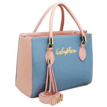 Imagem de Bolsa Feminina Tiracolo Transversal de Couro Sintético Pequena 26cm – Elegante, Casual e Executiva, com Alça Regulável (AZUL ROSA)