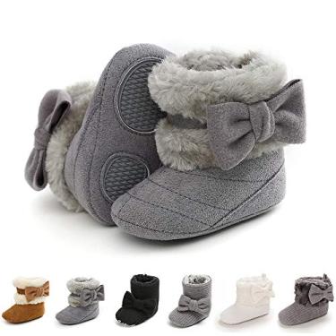 Imagem de Botas de inverno E-FAK Baby Girl com laço de neve, antiderrapante, sola macia, calor, recém-nascido, infantil, pré-caminhada, B/Grey, 6-12 Months Infant