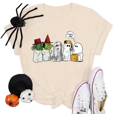 Imagem de Camiseta feminina de Halloween I Got A Rock Trick or Treat Camiseta manga curta Boo Ghost Tops, Damasco, XX-Large