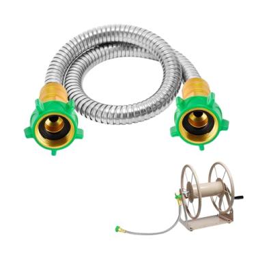 Imagem de Mangueira de líder fêmea para fêmea para carretel de mangueiras - Mangueira de jardim curta à prova de vazamento de 60 m, tubo de água flexível de aço inoxidável 304 resistente para irrigação de