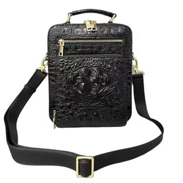 Imagem de Bolsa masculina pequena de couro de crocodilo genuíno com zíper e pele de jacaré exótica, bolsa de ombro transversal masculina