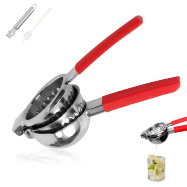 Imagem de Espremedor de limão de aço inoxidável, espremedor de frutas cítricas manual grande, design de malha de filtro, sem respingos, com aderência antiderrapante, raspador de aço inoxidável e escova de