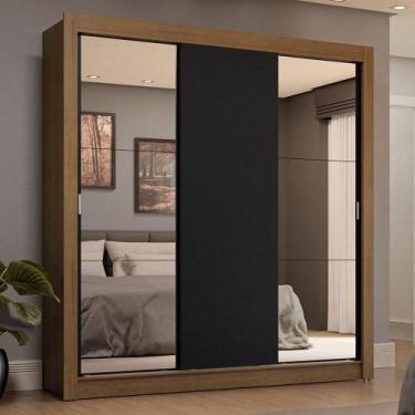 Imagem de Guarda-roupa Casal 3 Portas Correr 4 Gavetas Rústico/Preto - MADESA