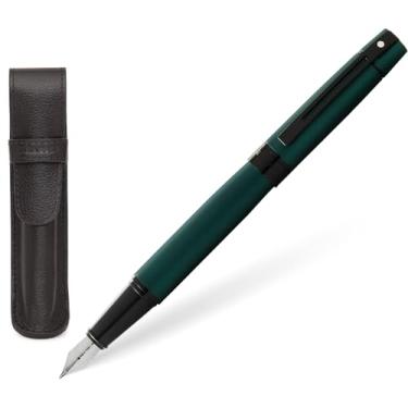 Imagem de Sheaffer Caneta verde fosca 300 com acabamentos PVD pretos contrários e conjunto de presente com bolsa correspondente (fonte, ponta fina)