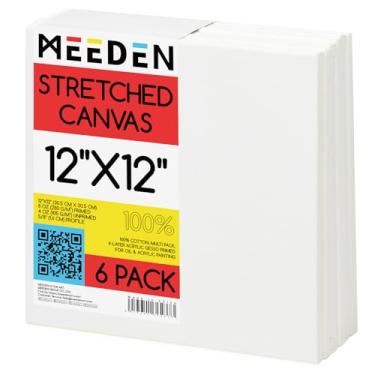 Imagem de MEEDEN Tela Esticada, 12 X 12", Pacote Com 6, Telas Brancas Em Branco Para Pintura, 100% Algodão, Preparada Gesso De 0,5 Oz, Pré-Esticada, Pintura A Óleo Acrílica, Derramamento E Aerografia