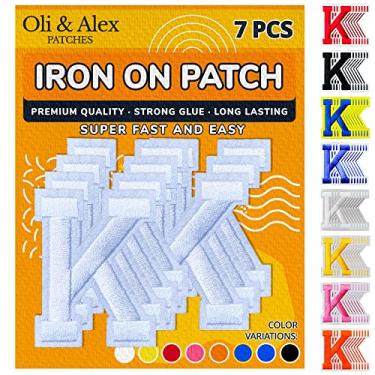 Imagem de Oli and Alex Iron On Letters 6 cm - 7 peças de K White Patch Letters for Clothing - Super Cola - Sem necessidade de costura - Alfabeto bordado time de futebol americano escola universidade - branco, K