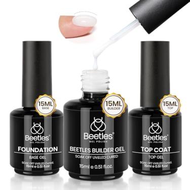 Imagem de beetles Gel Polish Conjunto De Para Unhas Builder, Top Coat E Base - 3 Peças 15 Ml, Esmalte Branco Fortalecedor, Imersão Em Uv Led Extensão, Reparo Efeito Brilho Duradouro