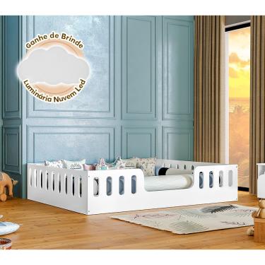 Imagem de Cama Casal Infantil Montessoriana Helo Branco + Brinde Luminária Led