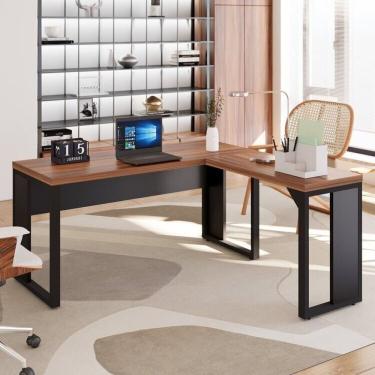 Imagem de Mesa Para Escritório Diretor Em L 150x150cm Espresso Móveis Marrom/preto