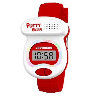 Imagem de A ALPS Relógio infantil vermelho para meninos e meninas, em formato de vaso sanitário e luzes coloridas de LED, a música lembra as crianças que é hora de ir ao banheiro, presente divertido para mães e