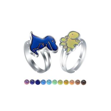 Imagem de AINILOVE Anéis de humor femininos luminosos que mudam de cor, anel de humor com cristais de pedra preciosa dinossauro/tartaruga/borboleta/paz/coração/girassol/golfinho/unicórnio, presentes de festa de