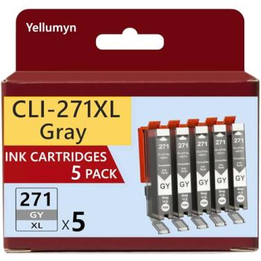 Imagem de Yellumyn Tinta CLI-271XL gy compatível com cartuchos de tinta cinza Canon 270 e 271 para impressoras PIXMA TS8020 TS9020 MG7720 Tanques de tinta cinza, pacote com 5