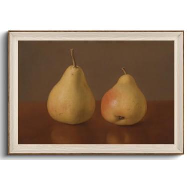 Imagem de KISSFOX Arte de parede emoldurada vintage outono peras arte de parede amarelo natureza morta frutas arte para sala de estar quarto banheiro cozinha 61 x 91 cm