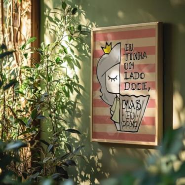 Imagem de Quadro Decorativo Lado Doce Com Moldura Frases Engraçadas Criativas Decorativas Divertidas Cozinha Sala Quarto Humor Presente Criativo Parede