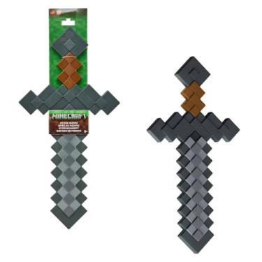 Imagem de Mattel Minecraft Role-Play Coleção de acessórios de brinquedo de batalha com design pixelado, espada de pedra