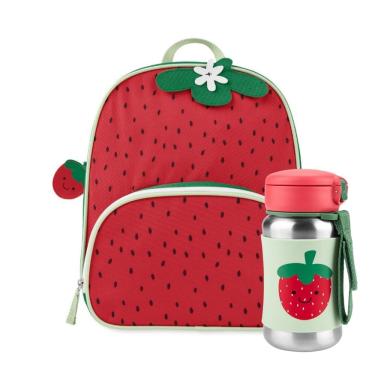 Imagem de Kit Mochila Infantil e Garrafa de Aço Inox Spark Style Morango - Skip Hop