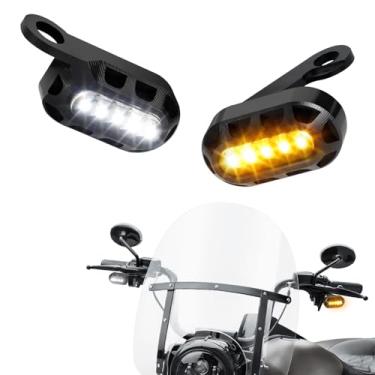 Imagem de NTHREEAUTO Sinais de seta de LED para guidão para motocicleta, mini pisca-piscas, interruptor frontal, luz de corrida compatível com Harley Davidson Sportster 1200 Iron 883