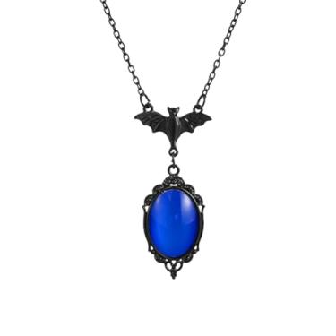 Imagem de Atiptu Colar de morcego gótico feminino Stardust Crystal Cameo Neckalce Halloween Bat Crystal Pendant Colares Punk Rock Witch Acessórios para fantasia gótica, Normal Large, Metal, Sem Pedra Preciosa