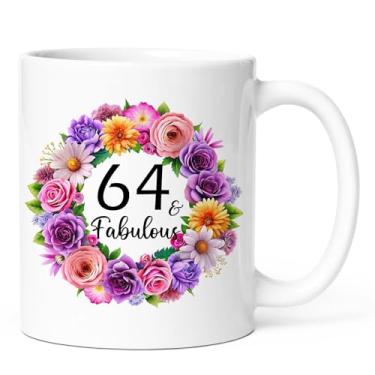 Imagem de KOXAME Presentes 64 e fabulosos para mulheres, ideias de aniversário de 64 anos, ideias de presente de 64 anos para mãe, avó, tia, irmã, amiga, caneca de café de 325 ml (64º)