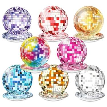 Imagem de AQUGOO 24 peças, placa de papel descartável retrô dos anos 70, pratos de 18 cm, festa de dança de rock brilhante, pratos de despedida de solteira de aniversário, suprimentos de decoração (discoteca)