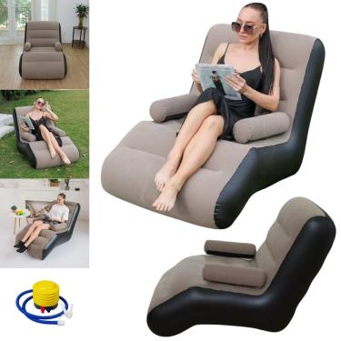 Imagem de Sofà Espreguiçadeira Inflável Poltrona Ultra Lounge Pufe Luxo Casa Sala de Estar Com Bomba