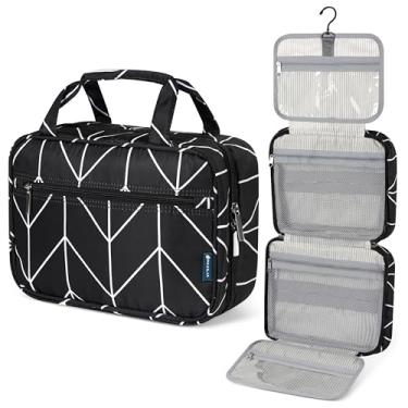 Imagem de PAVILIA Necessaire feminina de viagem para pendurar | Kit organizador de cosméticos para maquiagem, Chevron preto, tamanho �nico