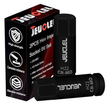Imagem de JEUCLEL 2 peças de soquete sextavado de 22 mm, soquete Allen de acionamento de impacto H22 de 1/2 polegada, adaptador de chave de fenda hexagonal com alongamento de aço Cr-Mo para chaves catracas