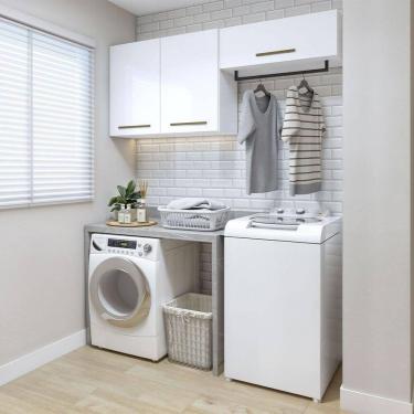 Imagem de Lavanderia Modulada França 2 Armários Aéreos Kaiki Móveis Branco