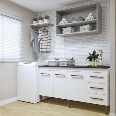 Imagem de Lavanderia Modulada Nova Iguaçu Balcão 3pt 3gvt Kaiki Móveis Branco