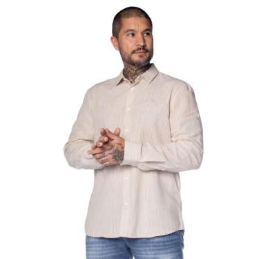 Imagem de Camisa Masculina Dixie Slim Manga Longa Listras Bege, Bege, GG