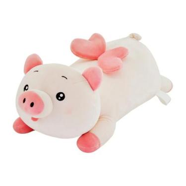Imagem de Pelúcia Pig Porquinho Deitado Fofo Macio 51,5cm Branco Rosa - Caa Bras