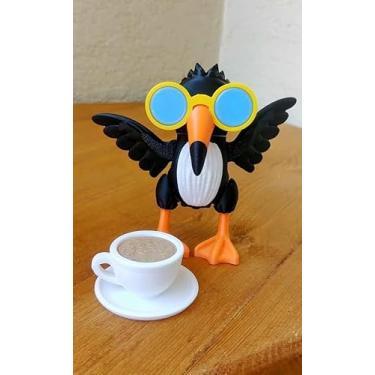 Imagem de Brainrot Frulli Frulla Personagem Decorativo Meme Viral Redes Sociais, Preto e Laranja, Brinquedo Colecionável, 12cm, com Xícara de Café