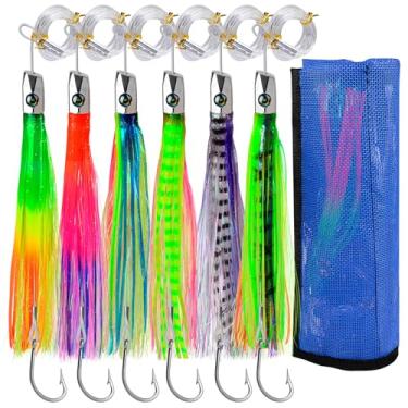 Imagem de Iscas de pesca para pesca - Big Game Deep Sea Fishing Isca de pesca em água salgada para atum marlin Wahoo Mahi Dolphin - conjunto de 6 peças com bolsa de malha