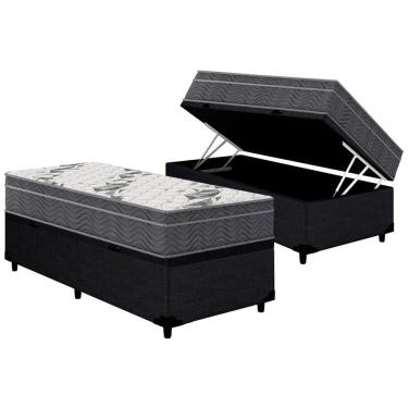 Imagem de Cama Baú Solteiro: Colchão D33 Ortobom /EP Airtech 100+Box CRC Courano Preto(88x188)