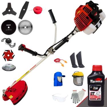Imagem de Roçadeira Robusta Kawashima KW43L À Gasolina 43cc 1,7HP de Potência Alta Rotação Com Carretel de Nylon + Kit 7 Opções de Cortes + EPI + ÓLEO TOYAMA