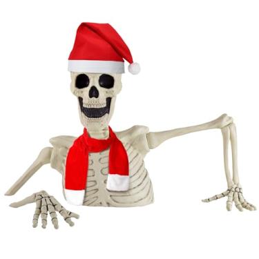 Imagem de VioraWhite Conjunto de 2 peças de acessórios de fantasia de esqueleto inovador, chapéu de Papai Noel gigante e cachecol de Papai Noel, fantasia para decoração de casa de Natal, suprimentos de festa de