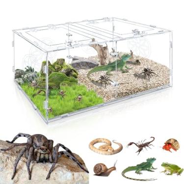 Imagem de Terrário de répteis de sapo acrílico (40,6 x 25,4 x 20,3 cm) visão clara de 360°, divisor removível para animais de estimação pequenos, habitat ideal para lagartos, aranhas, cobras (cor transparente)
