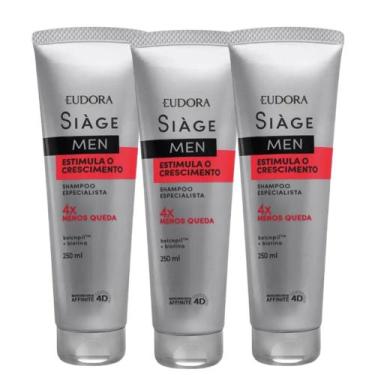 Imagem de Kit 3 Shampoo Antiqueda Estimula o Crescimento Masculino 250ml Eudora 