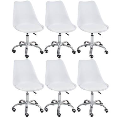 Imagem de Kit 6 Cadeiras Com Rodízios Tulipa Office Branco
