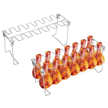 Imagem de Victhur Suporte de perna de frango para churrasqueira pacote com 2 - 14 compartimentos de aço inoxidável para coxinha de frango e suporte de asa para grelhar no forno de churrasco (conjunto de 2)