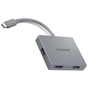 Imagem de Lenovo Bloco de hub de viagem USB-C 4 em 1 com cabo integrado, 1 HDMI 4K @ 60Hz, 2 USB-A 3.2, 1 combo de 3,5 mm, cinza Luna – portátil, compacto, conectividade de alta velocidade, console de jogos