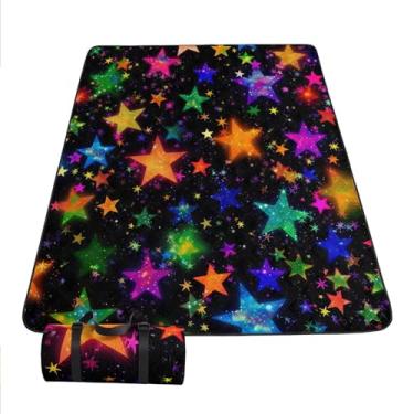 Imagem de Smell Sunshine Cobertor de piquenique ao ar livre, portátil, ultrassônico, impermeável, desenho animado, estrelas, colorido, estampado, acampamento, praia, tapete para caminhadas na areia e grama