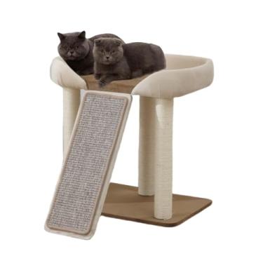 Imagem de SHENGOCASE Torre de árvore moderna para gatos, cama de plataforma extragrande, móveis para vários gatos com rampa para arranhar