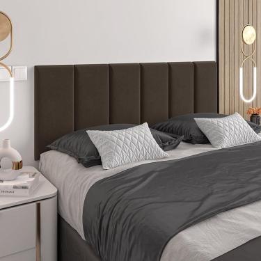 Imagem de Cabeceira Almofadada Julia 160 Cm Marrom - Suspensa Suede Mdf - Movelove Marrom