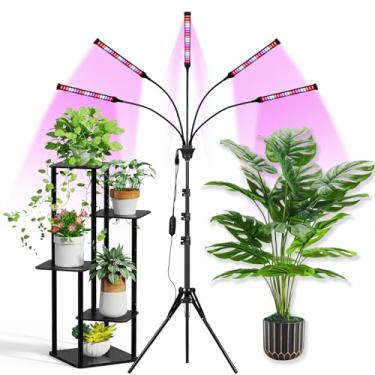 Imagem de Tsaiyesen Luzes de cultivo para plantas de interior de espectro completo com suporte e temporizador, luzes LED de 5 cabeças para cultivo interno, lâmpada de planta de chão em pé para início de